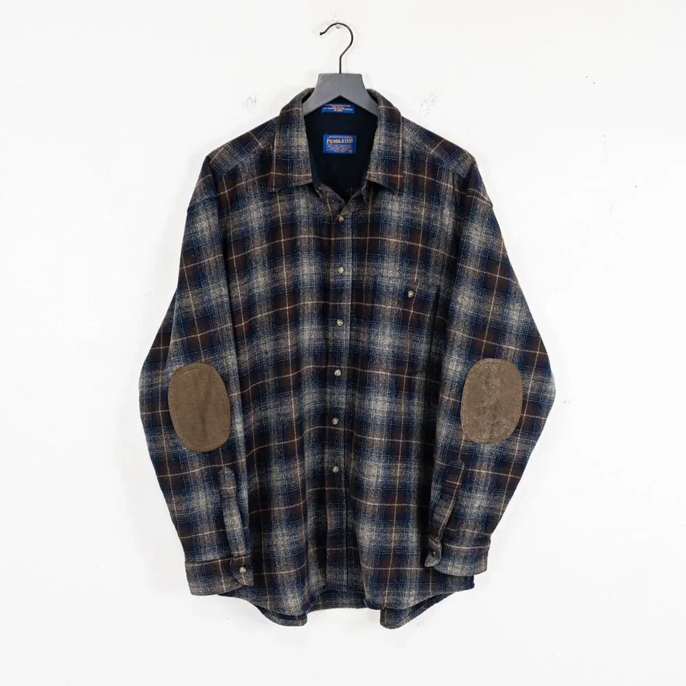 vtg Pendleton Men's Virgin Wool Flannel Shirt Suade elbow patch size XL